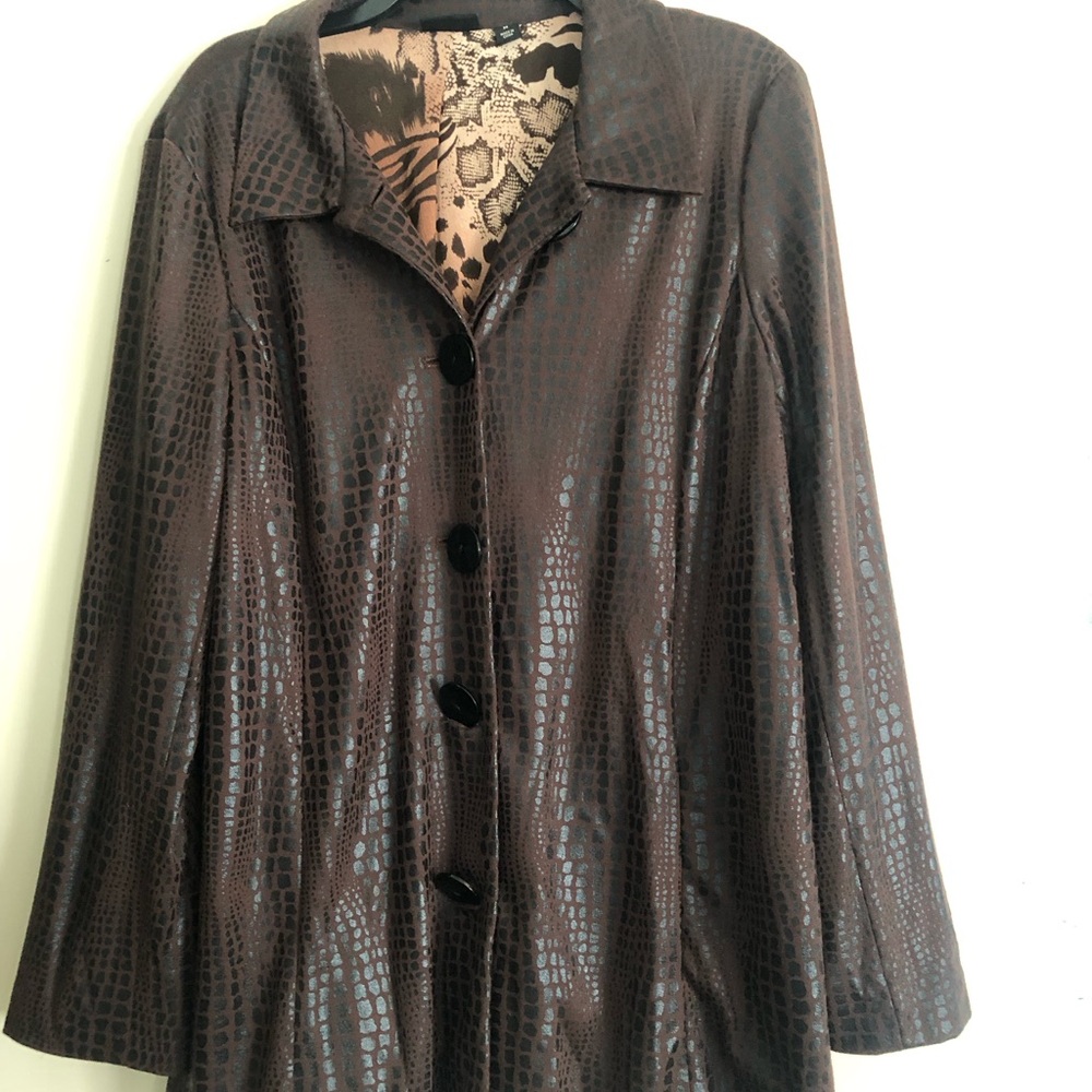 Croc-Embossed Brown Leather Button-Front Jacket